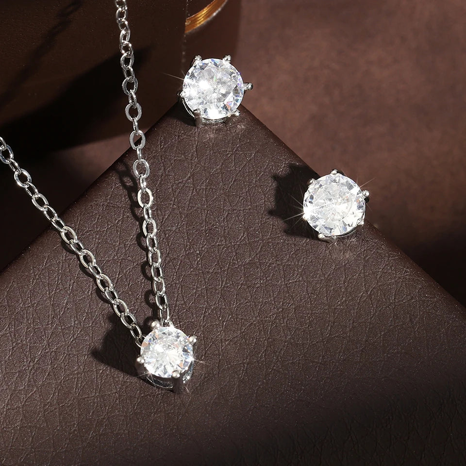 ZAKOL Exquisite Shiny Zircon Water Drop Round Earring Necklaces for Women Romantic Wedding Engagement Jewelry Set With Gift Box