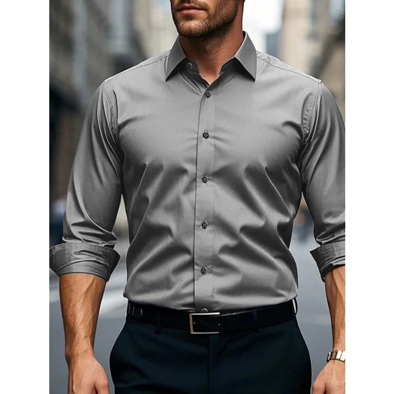 Bolubao Men Smart Casual Shirt Brand Fashion Solid Color Long Sleeve Elastic Fabric Male Business Dress Black Shirt