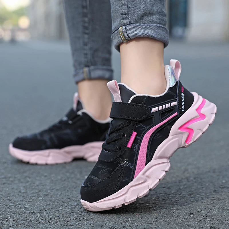 Kids Casual Pink Girls Leather Shoes Fashion For 7-15y Lightweight Running Young Student's Children Sports Girl's Shoe NBGAGA