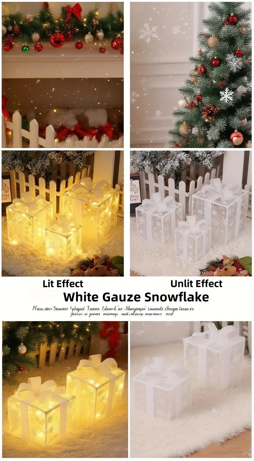 3Pcs Christmas Lighted Gift Boxes LED Light-Up Present Boxes Christmas 3-Color Xmas Gift Boxes Christmas Tree Skirt Ornaments