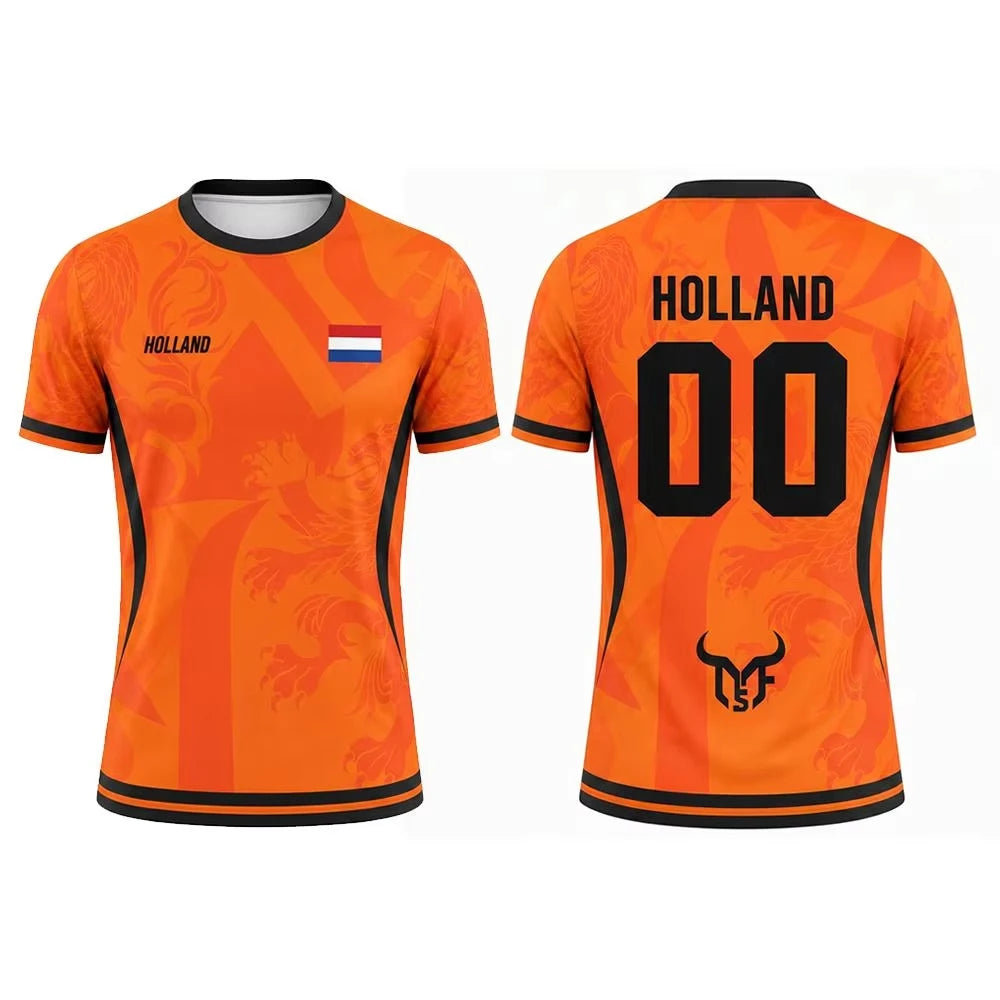 Netherlands Flag Print Soccer Jersey Family Style Casual for Adults Kids Outdoor Casual Breathable Short Sleeve Top for Sports