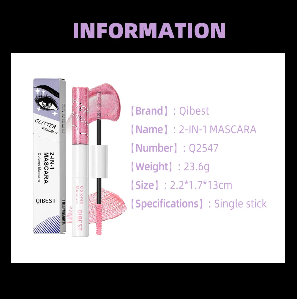QIBEST 2 In 1 Diamond Glitter Mascara Lasting Colored Mascara Eyelashes Thickening Voluminous Double Ended Waterproof  Mascara