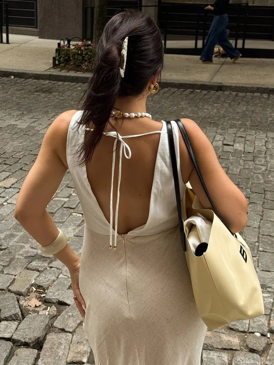 BKLD V-Neck Spaghetti Strap Dress 2026 Summer New High Waist Backless Lace-Up Sleeveless Dress Women Clothing Party Clubwear