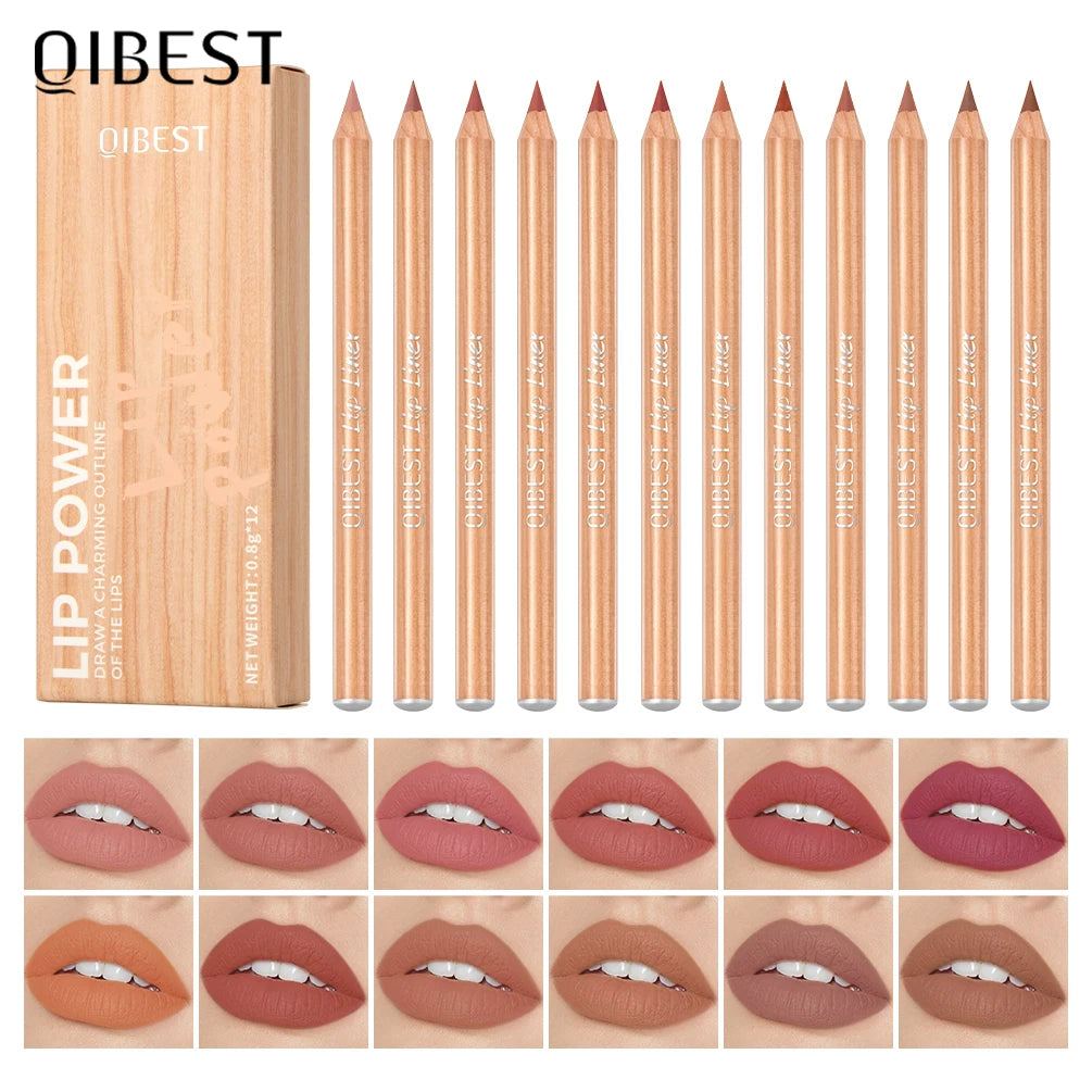 QIBEST Lip Liner Pencil Contour Matte Lipstick Pens Smudge Proof Silky Lipliner Not Easy Fade Outline Sculpt Lipliner Makeup Set
