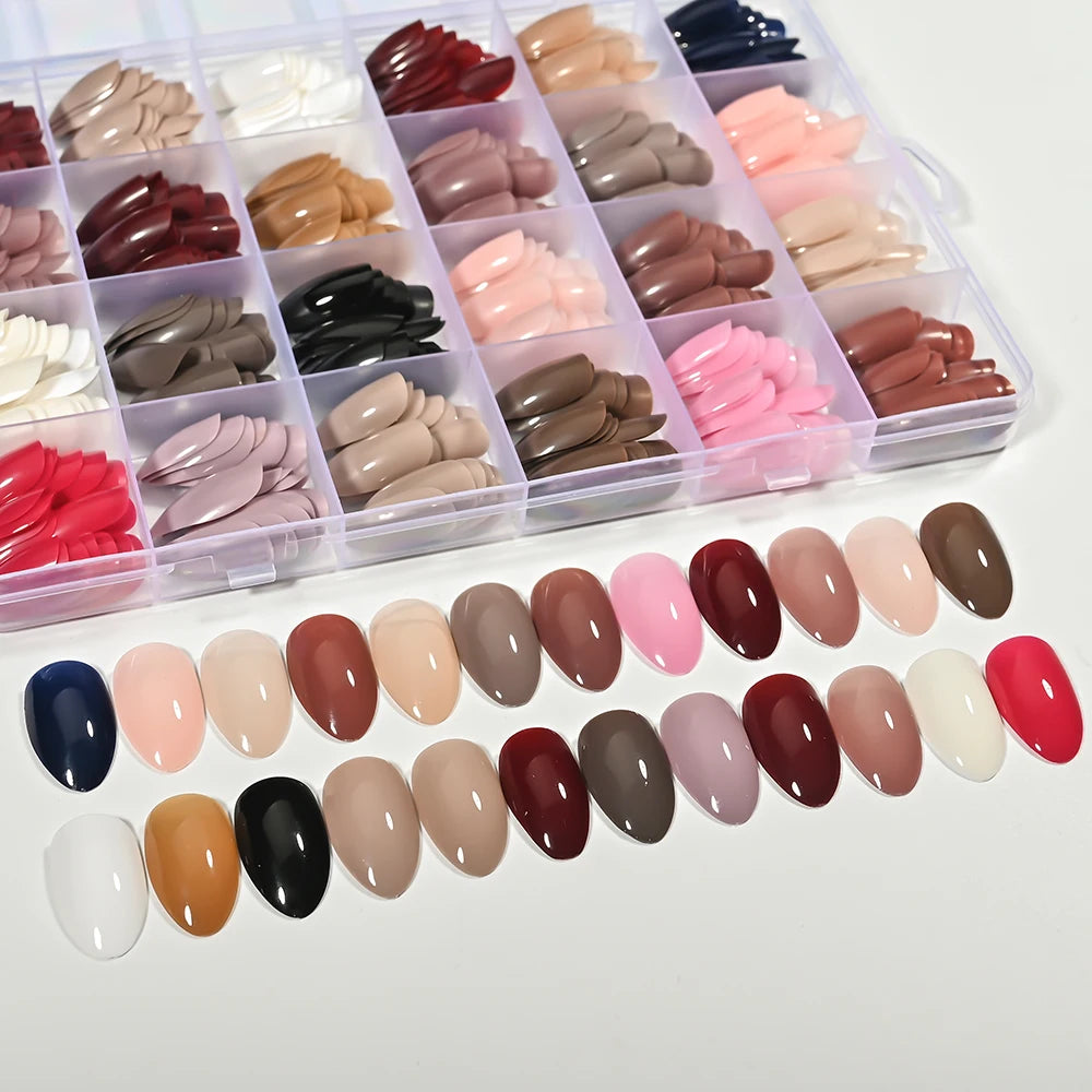288/576pcs Short Almond Press On Nails Mixed Color Acylic Nail Extension Oval Full Cover False Nails for Women Glossy Fake Nails