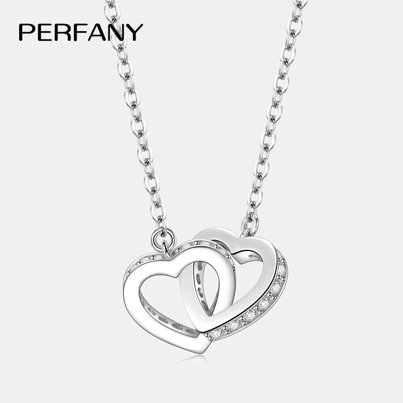 PERFANY Moissanite Double Heart Necklace – S925 Sterling Silver