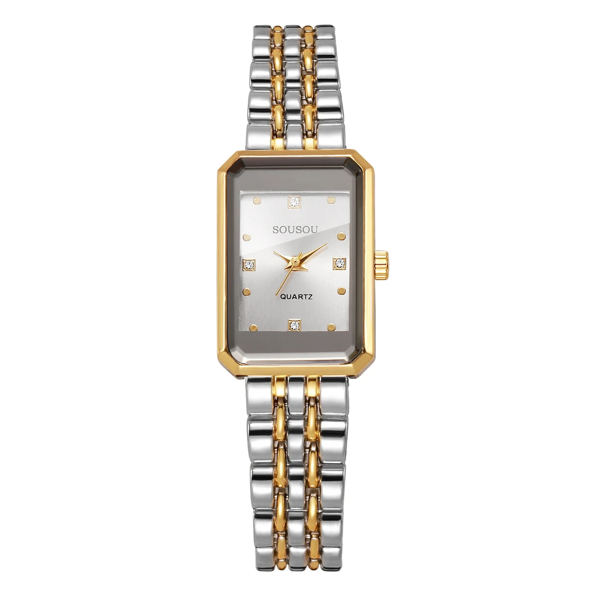 Fashion Rectangle Rhinestone Women Quartz Watch Stainless Steel Bracelet Ladies Dress Wristwatches Relogio Feminino（Without Box）