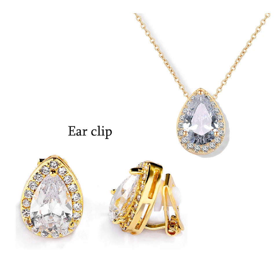 ZAKOL Classic Water Drop Zirconia Wedding Jewelry Set for Women Shiny AAA Cubic Zircon Earrings Necklace Jewelry Sets Gift