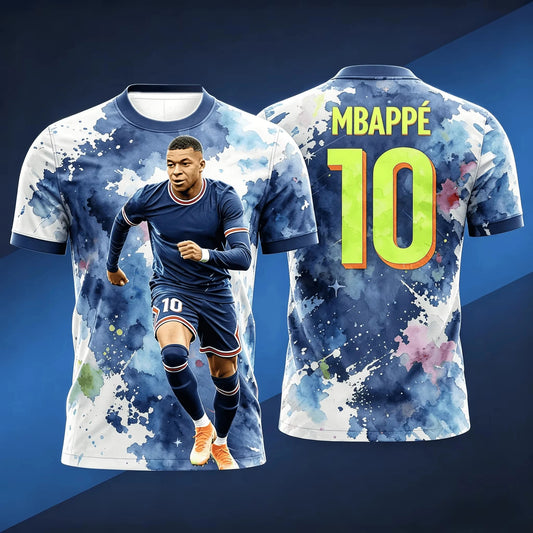 Mbapp 10 Soccer Jersey Watercolor Splash Starry Halo Theme Family Edition for Kids Adults T Shirt For Outdoor Fitness Sports