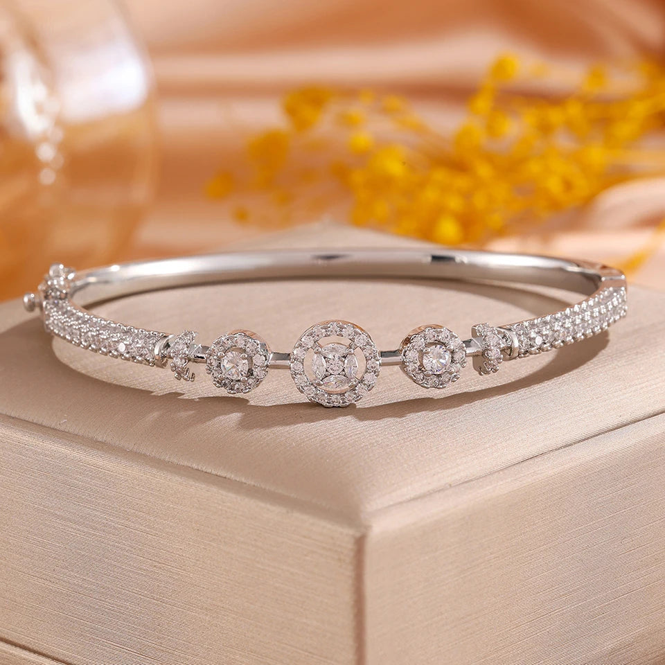 ZAKOL High-end Luxury Round Cubic Zirconia Charm Bracelet for Women Shiny Crystal Jewelry Fashion Accessories