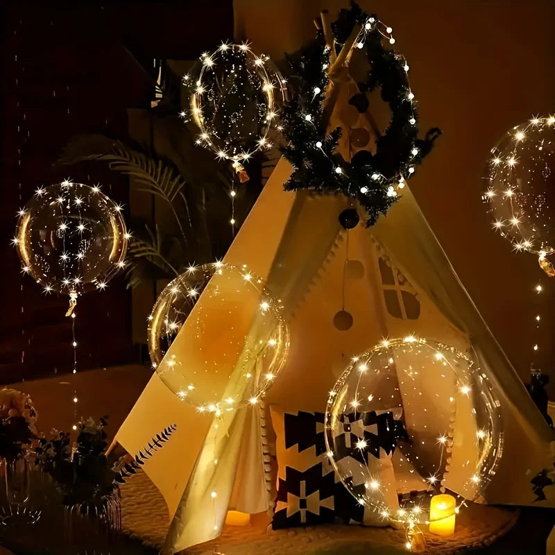 20pcs Set Bobo Balloons with LED Lights,20-Inch Transparent Bobo Balloons,for Parties,Weddings,Christmas,and Outdoor Decorations