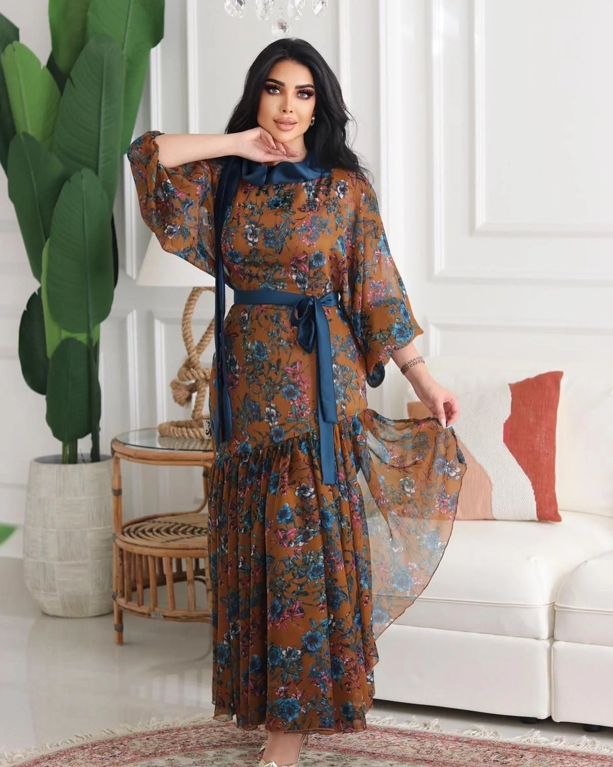 BKLD O-Neck Long Sleeve Dress 2026 Spring Summer Clothes For Women Sexy Chiffon Fashion Printed Lace-Up Evening Party Dresses