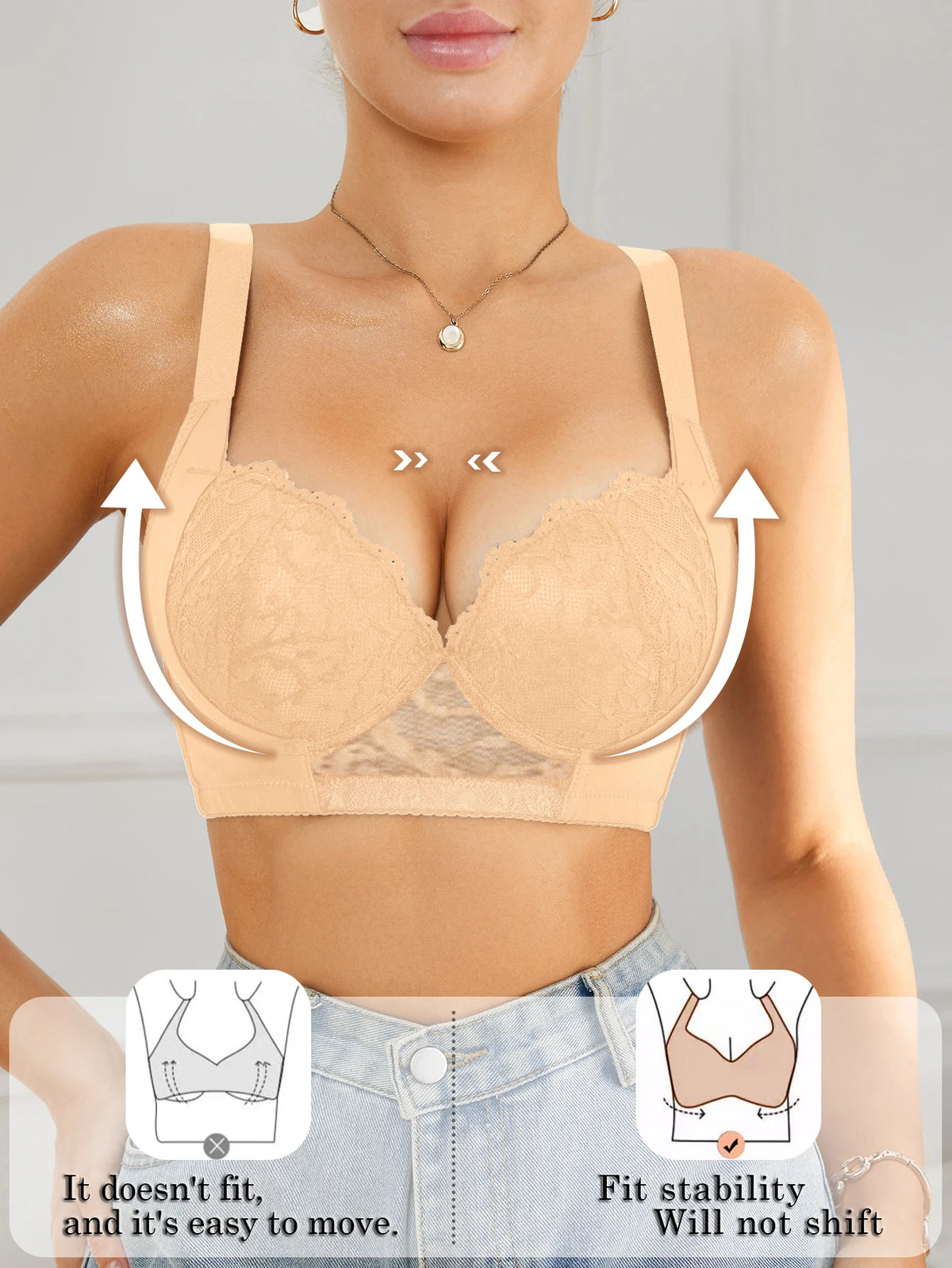 Floral Lace Women Bra Side-Breast-Enhancing Underwear with Underwire Minimizer Comfortable Wide Straps Intimates Bra