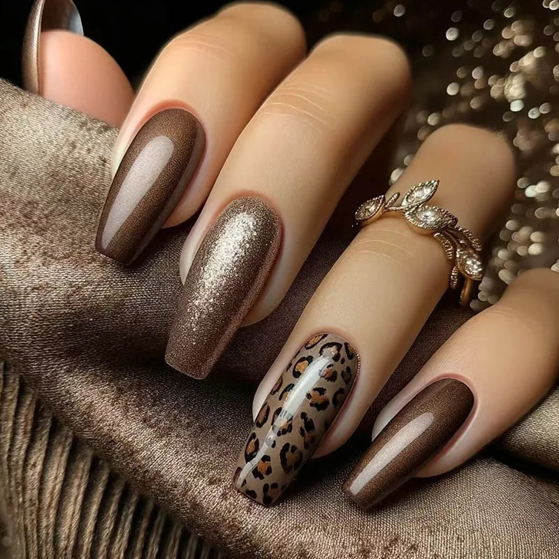 24Pcs Mid-length Ballet False Nails Red Love Pattern Design Press on Nails Simple Wearable Finished Coffin Fake Nail Tips