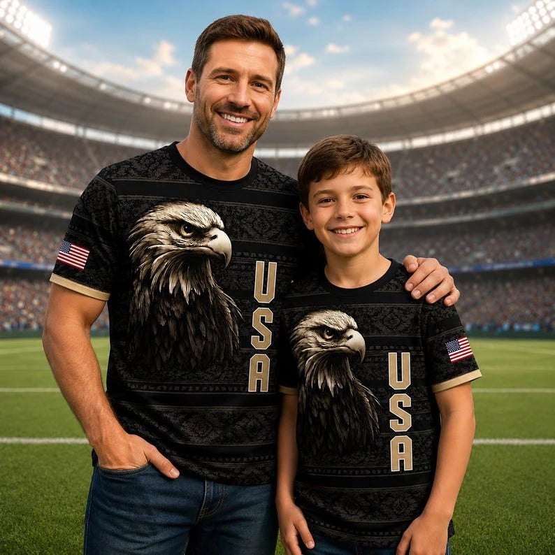 American Eagles patriotic T-shirts American flag football jerseys Team USA fan shirts soccer T-shirts July 4th sports gifts kids