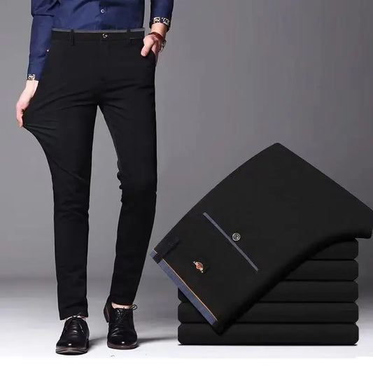 Men's Elastic Straight Pants Business Casual Long Suit Pants Male Formal Trousers Solid Colors Black BLue