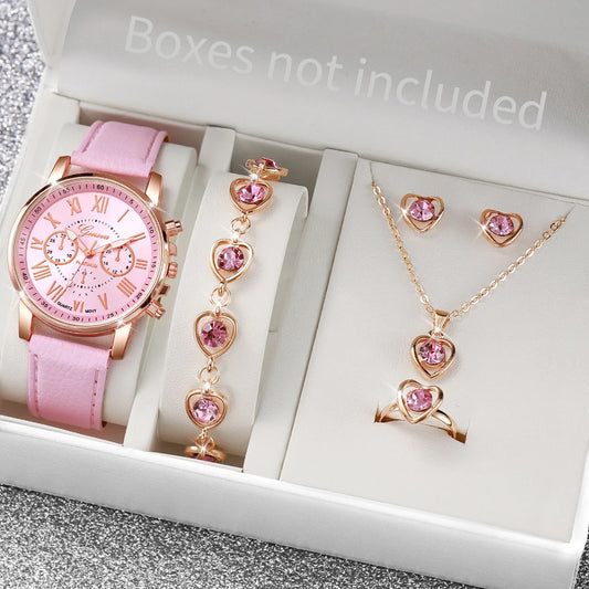 Women’s Fashion Quartz Watch & Jewelry Set – 5/6 PCS