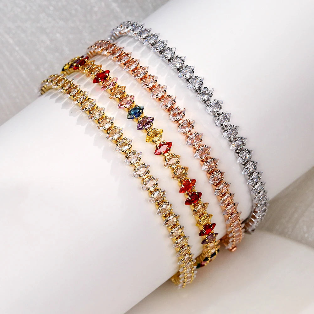 ZAKOL 2024 New Marquise Oval Square Cut Luxury Silver Color on Hand Tennis Bracelet Bangle for Women Party Jewelry Gift