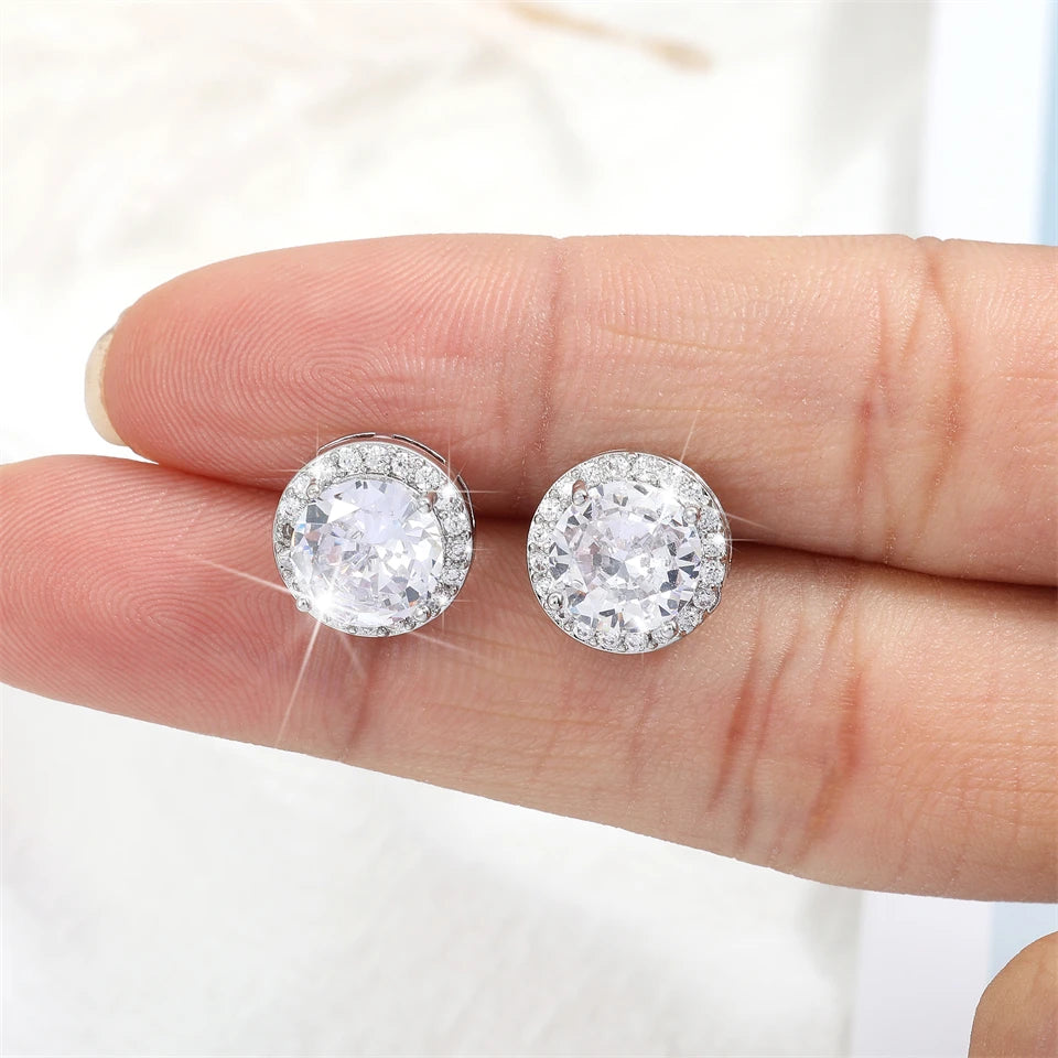 ZAKOL 1 Pair Shiny Cubic Zirconia Stud Earrings Round Square Crystal Zircon Simple Ear Accessories for Women men