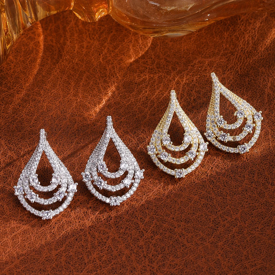 ZAKOL Simple Light Full Zirconia Hollow Water Drop Stud Earrings for Women Shining CZ Wedding Party Jewelry Accessories