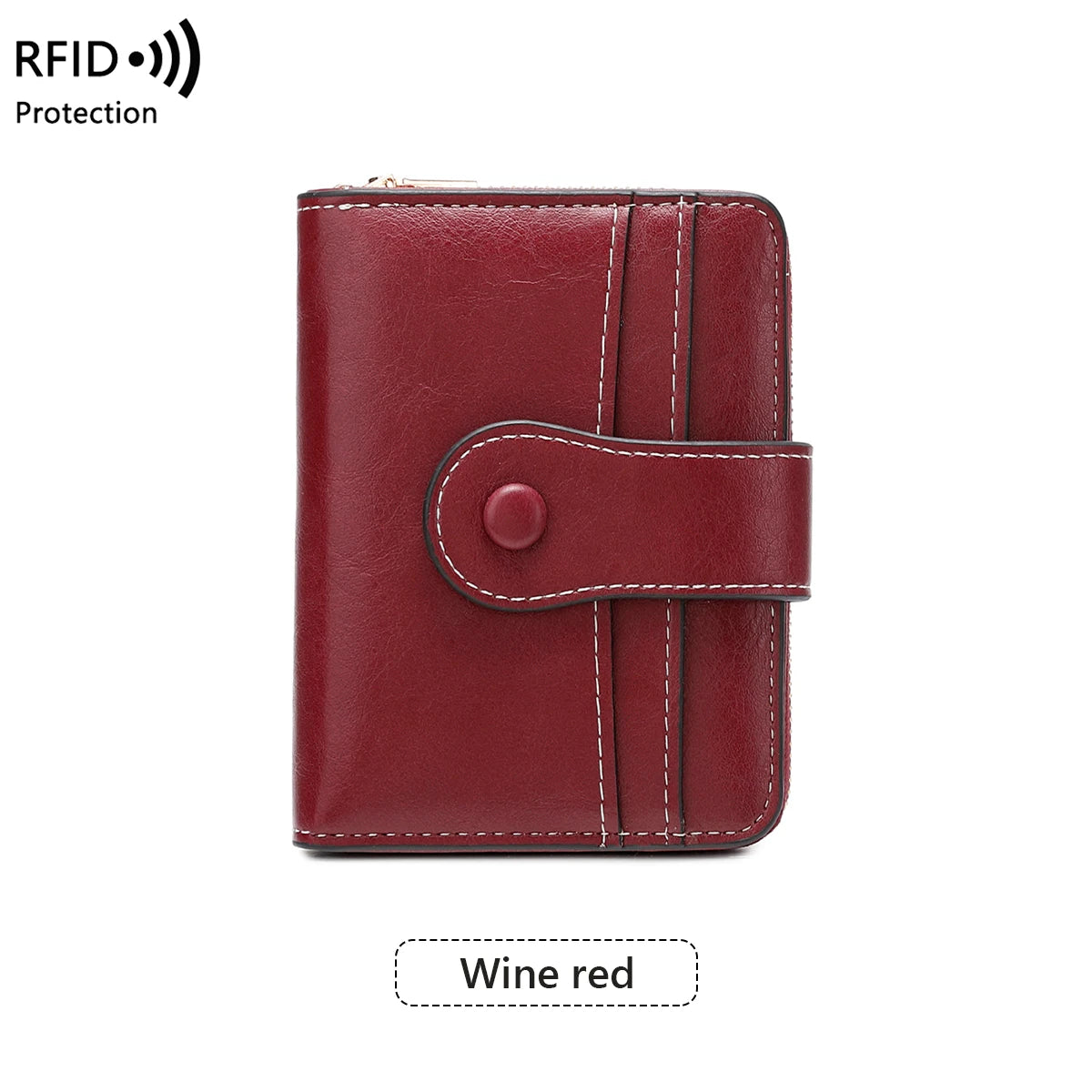 Women's RFID Blocking Wallet Multi-Card Holder Zipper Buckle Short Money Clip Retro Coin Wallet Functional Design