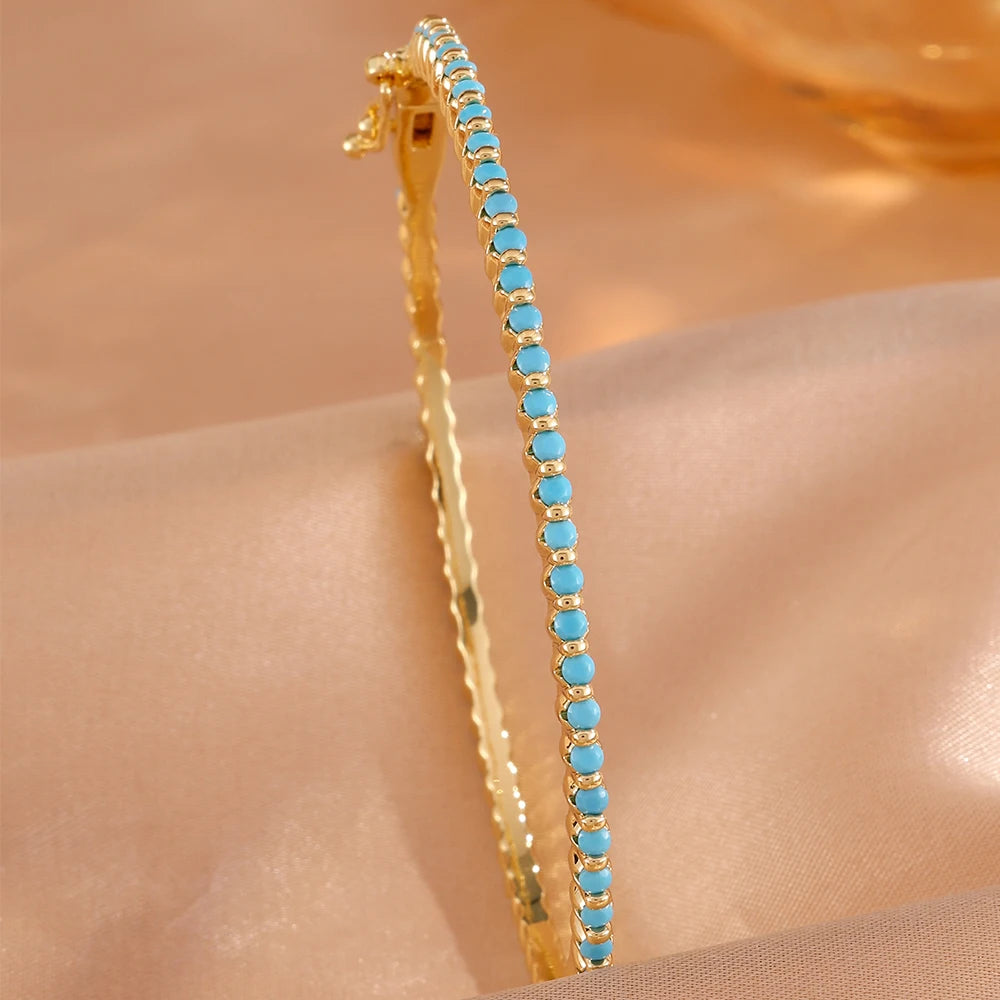 ZAKOL New 4 Styles Bule Turquoise Zircon Inlaid Bracelet Bangles for Women Ffashion Open Buckle Bracelets Stacking Jewelry