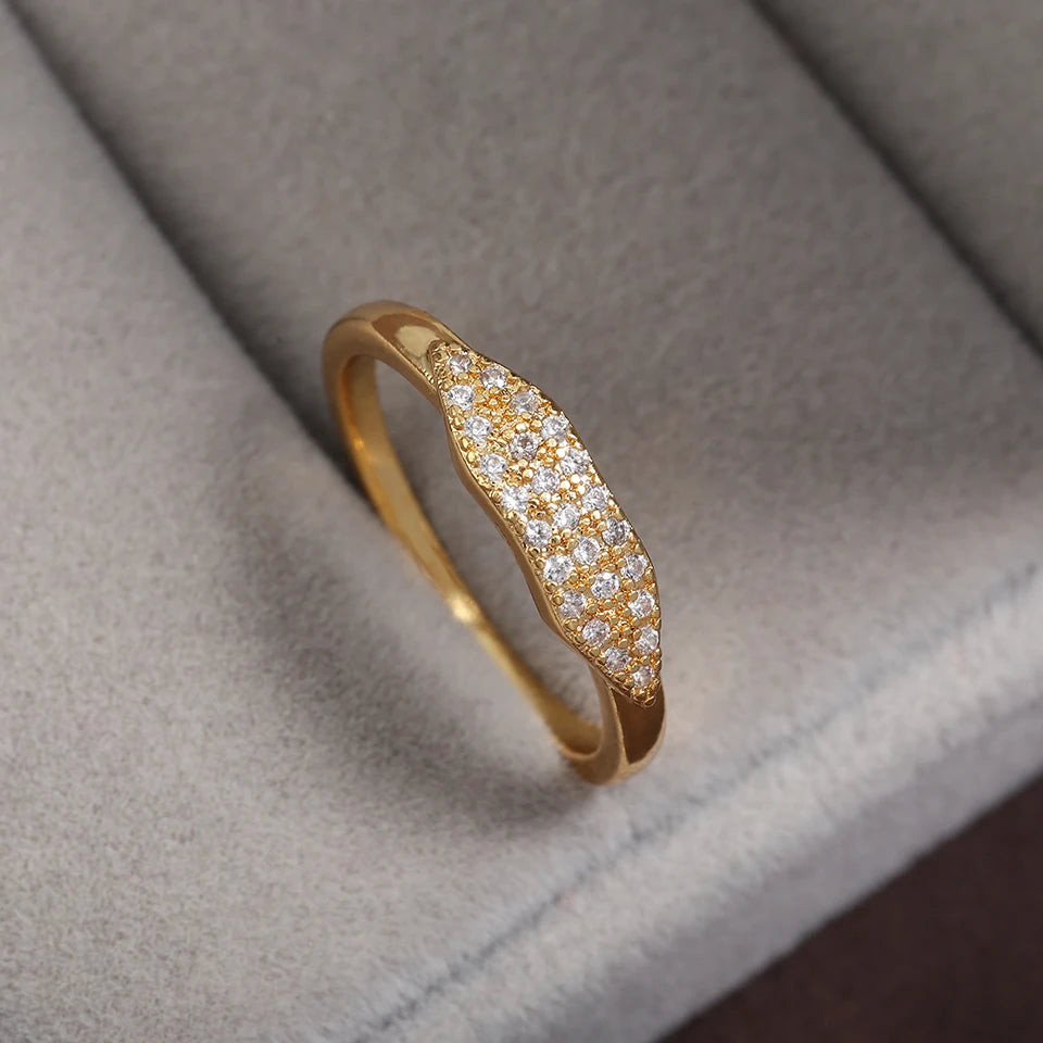 ZAKOL New Trendy Shiny Micro Pave Zircon Finger Ring White  Crystal CZ Minimalist Aesthetic Ring for Women Wholesale