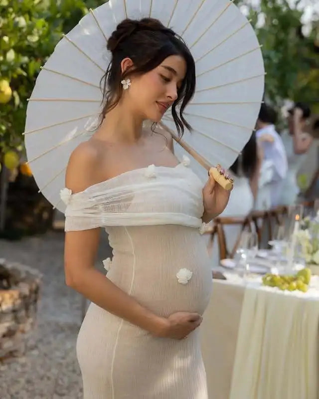 Elegant 3d Flower Off Shoulder Maxi Dress Sleeveless Perspective Pleated Slim Solid Color Robes 2026 Fashion Evening Party Gowns