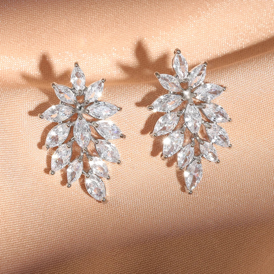 ZAKOL Luxury Leaf Marquise Zircon Bridal Earrings for Women White Shiny Crystal Elegant Wedding Party Jewelry