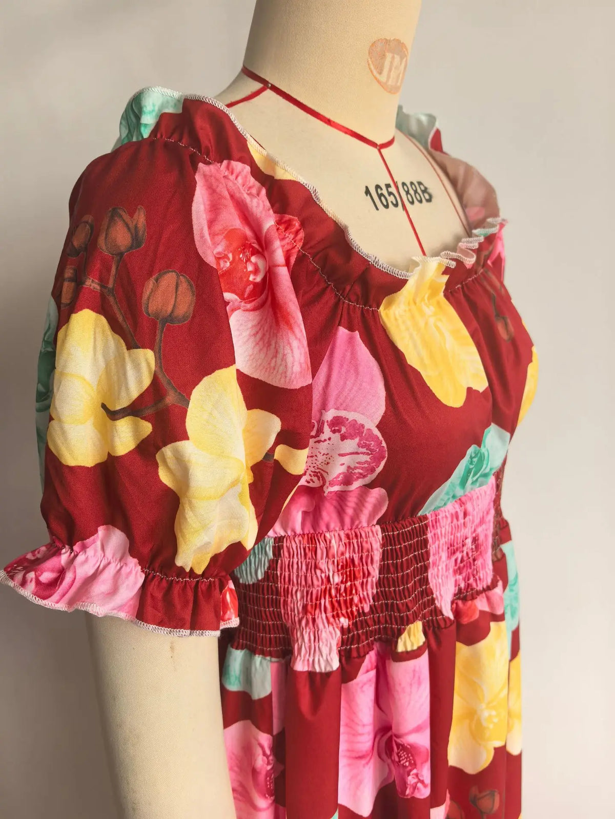 BKLD Women Clothing Summer Floral Print Dress Short Sleeve Square Collar Beach Holiday Outfits Waist Ruched Long Dresses Party