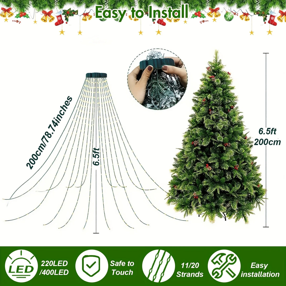 1PC 280/400LED Waterfall Fairy Light, USB Curtain Wreath Light, Christmas Gift, Black Friday, for Courtyard,Eaves,Christmas Tree