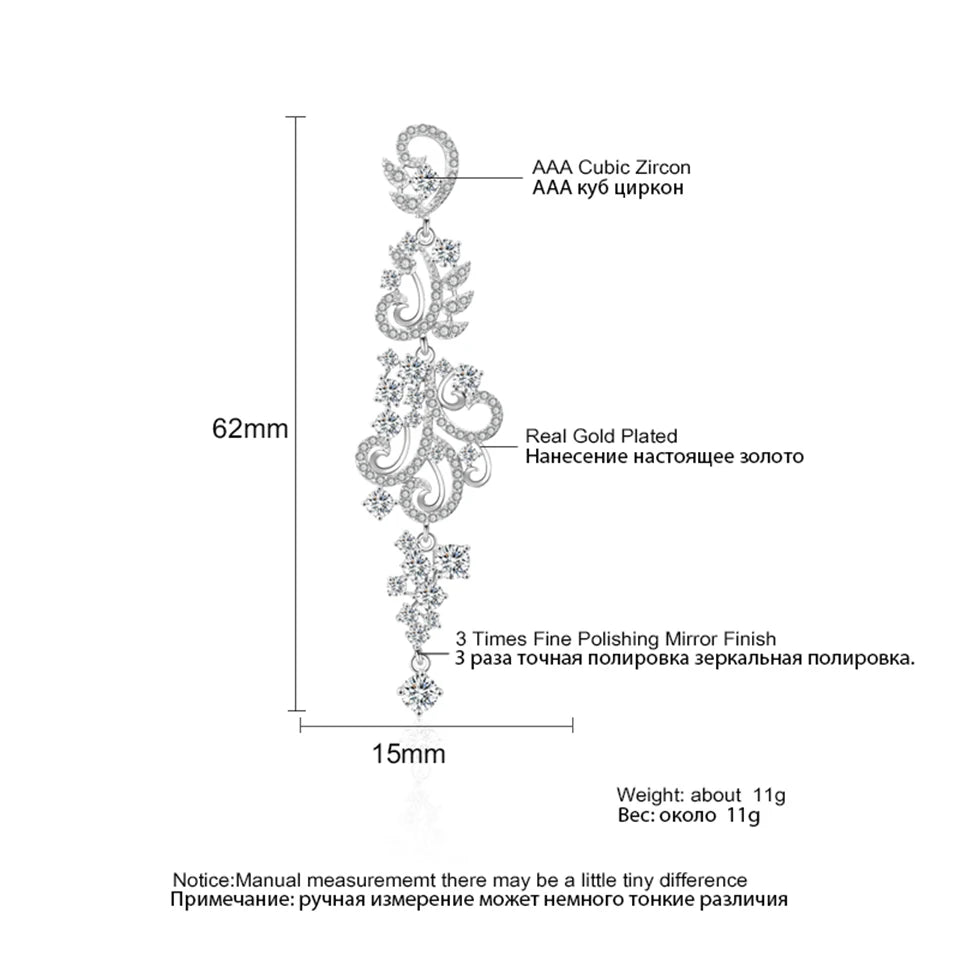 ZAKOL Luxury Shiny AAA Cubic Zirconia Hanging Earrings for Women Imitation Pearl Bridal Long Earring Women's Wedding Jewelry