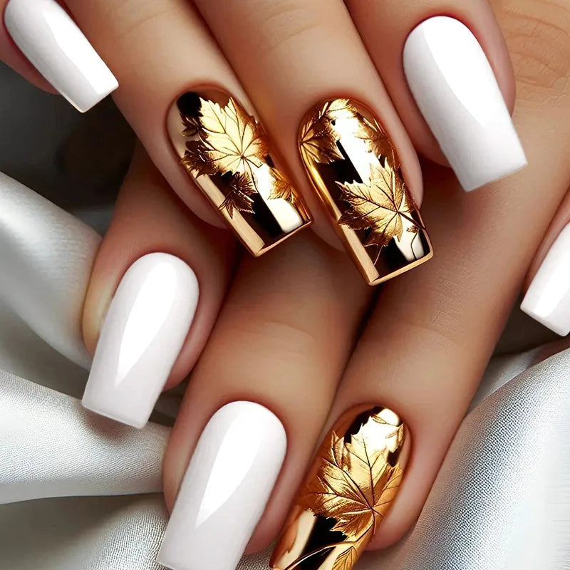 24Pcs Mid-length Fake Nails with Glue Wearable Glitter Press on Nail Detachable French Sweet Butterfly Acrylic Nail Manicure Tip
