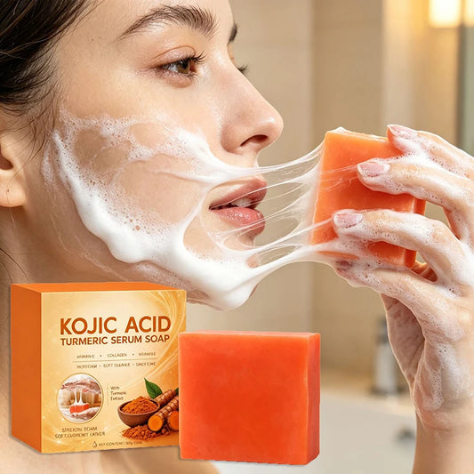 Kojic Acid Turmeric Serum Soap 100g Stringy Texture Rich Foam Facial Body Cleansing Bath Soap Oil Control Brighten Skin Soap