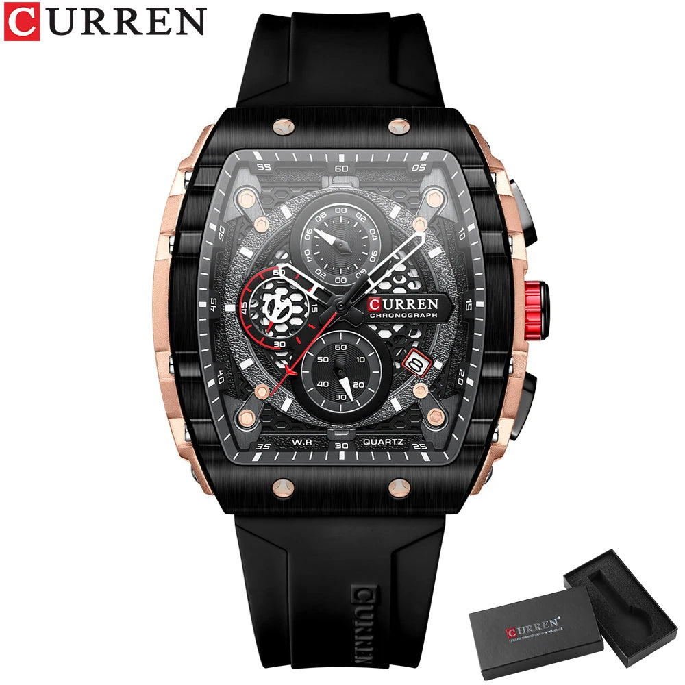 CURREN Fashion men watch brand unique square design luxury quartz sports tape watches men waterproof