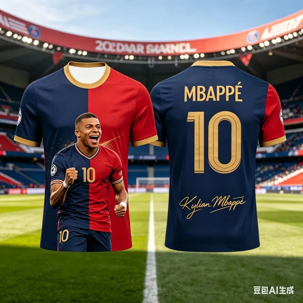Mbapp Summer 3D Printed Soccer T Shirt Family Set for Adults Kids Quick Dry for Outdoor Sports Fitness Training Daily Casual
