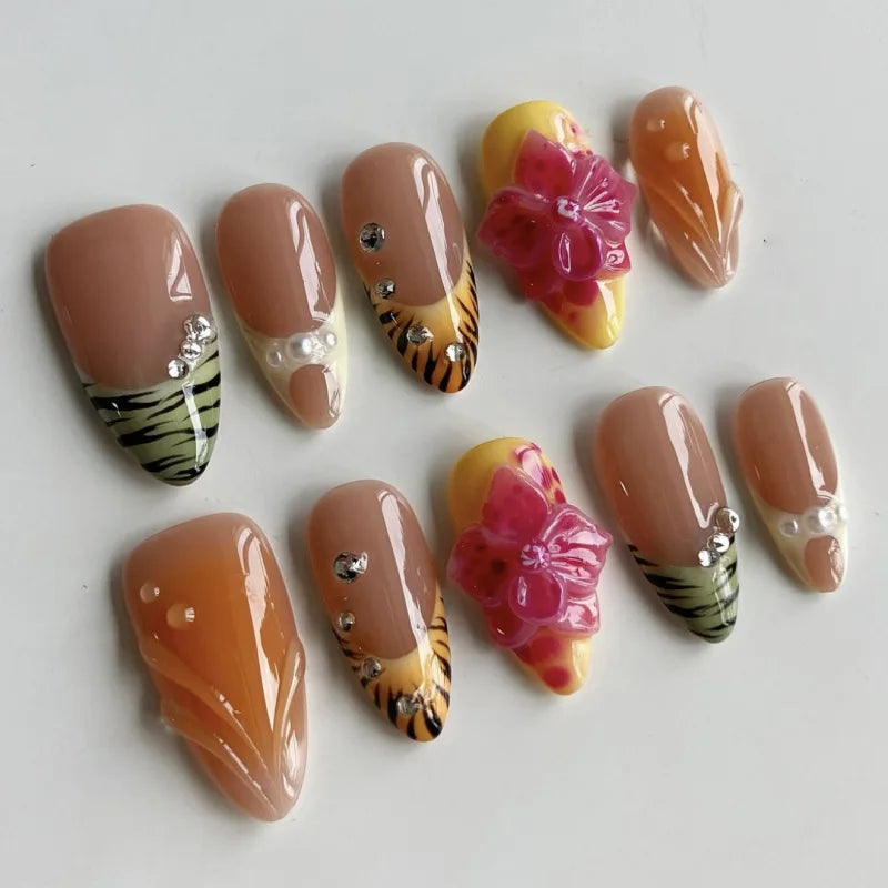 24Pcs Matte Almond Autumn Winter False Nails with Glue Glitter Butterfly Fake Nail Press Ons Black Gradient Artificial Nail Tips