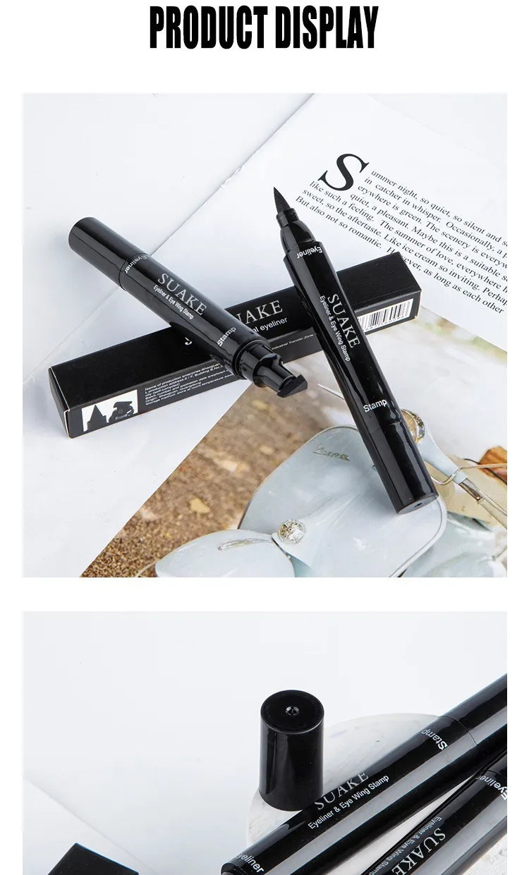 2 In 1 Stamp Black Liquid Eyeliner Pen Waterproof Fast Dry Triangle Seal Eye Liner Pencil Cosmetic Double-ended Eyeliner Makeup