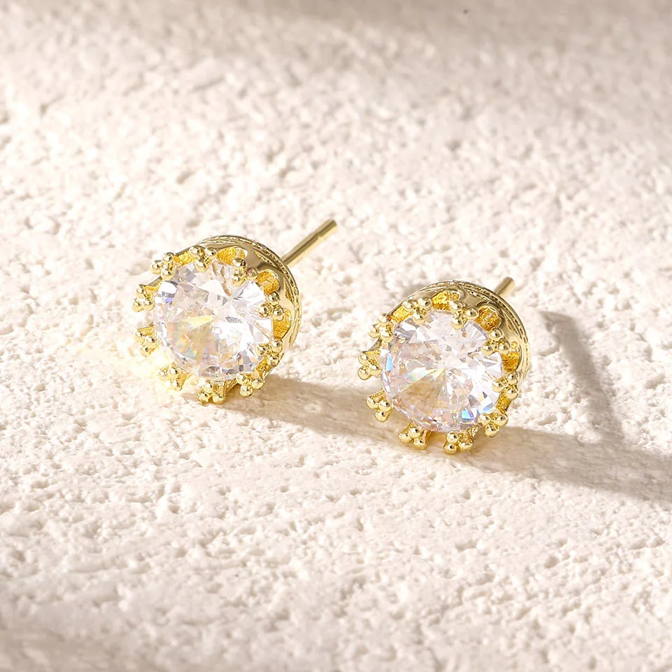 ZAKOL 6pcs/set Sliver Gold Color Shiny Clear Zircon Stud Earrings Water Drop Marquise Round CZ Ear Accessories for Women Girls