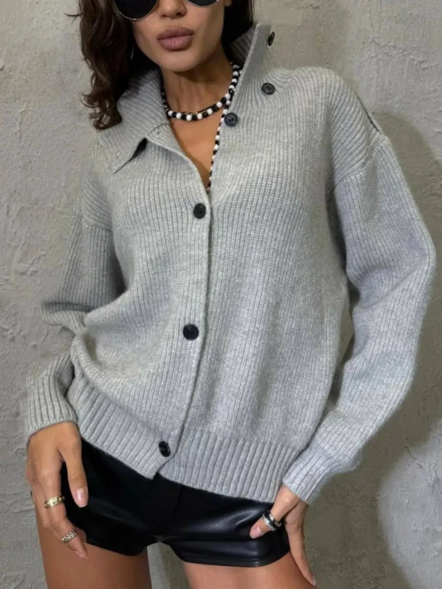 Casual Solid Knitted Cardigan For Women Long Sleeve Button Turtleneck Loose Warm Soft Sweaters Fashion Autumn Winter Outerwear