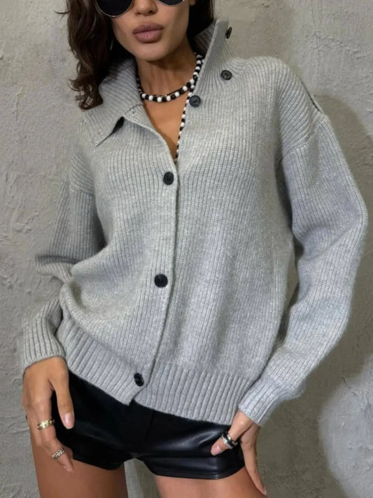 Casual Solid Knitted Cardigan For Women Long Sleeve Button Turtleneck Loose Warm Soft Sweaters Fashion Autumn Winter Outerwear