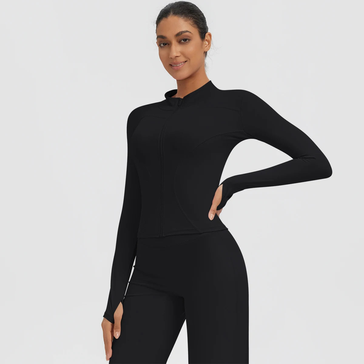 New Women's Stand-Up Collar Yoga Jacket Summer Fitness Sports Solid Color Workout Top Yoga Zipper Long Sleeves Sports Top Coat