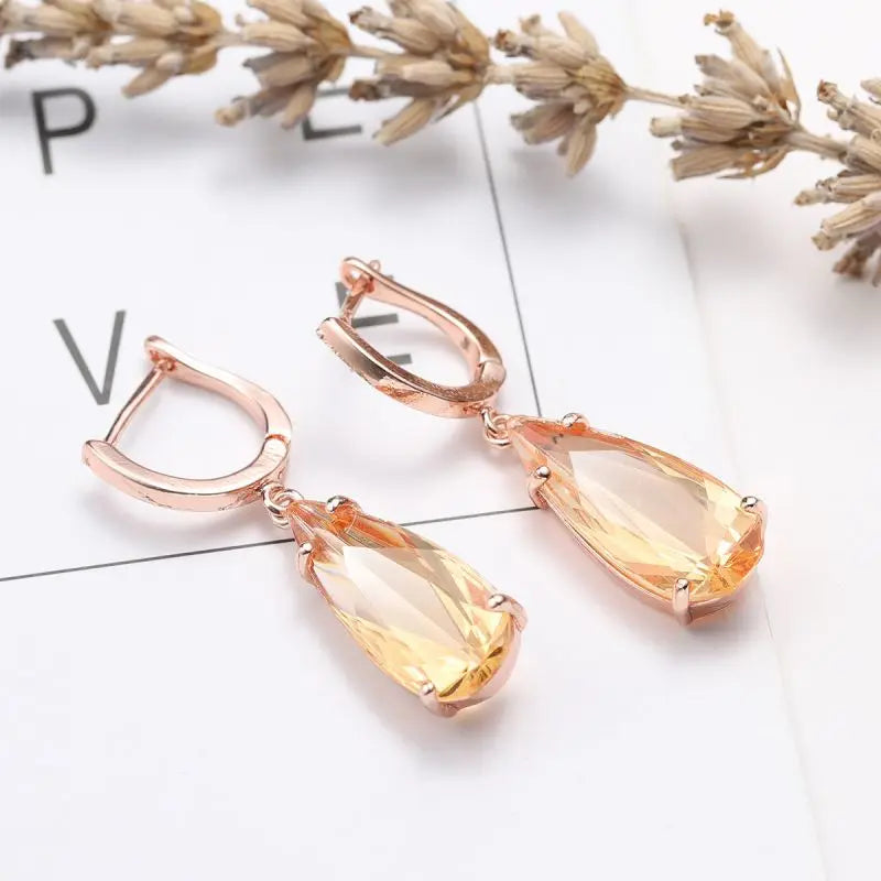 Trendy Cubic Zirconia Copper Drop Earrings For Women Girls Brown Crystal Pendant Earring Party Birthday Daily Jewelry