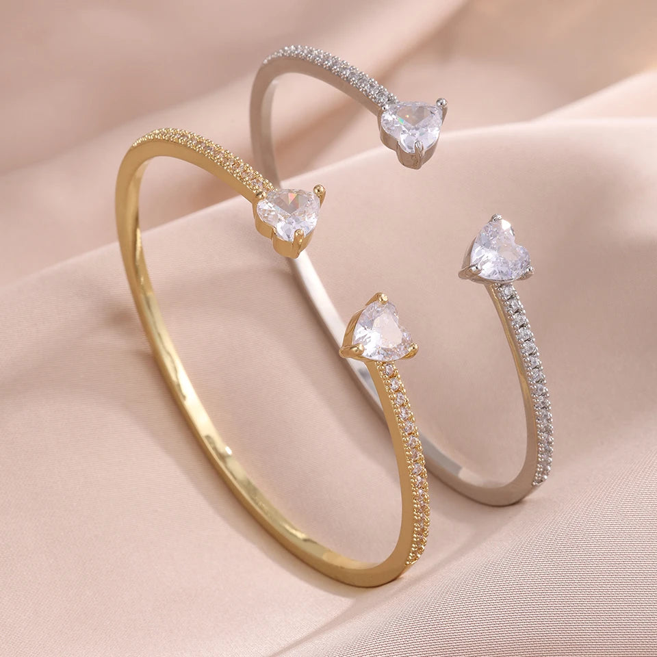 ZAKOL New Arrived Micro Paved CZ Heart Adjustable Open Bracelet Bangle for Women Trendy Wedding Pary Jewelry for Women