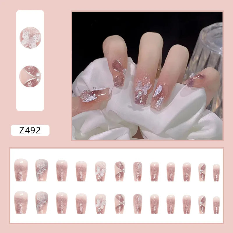 24pcs Galaxy Star Gradient Black Purple Nail Art Glitter Long Press on Nails with Charms Summer Korean Coffin False Nails Girls