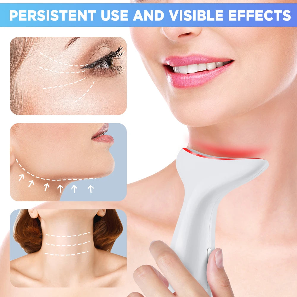 3 Color LED Face Neck Massager Beauty Device 3 Modes 3 Levels Home Use Vibration Lifting Anti Aging Improve Neck Lines Skin Care