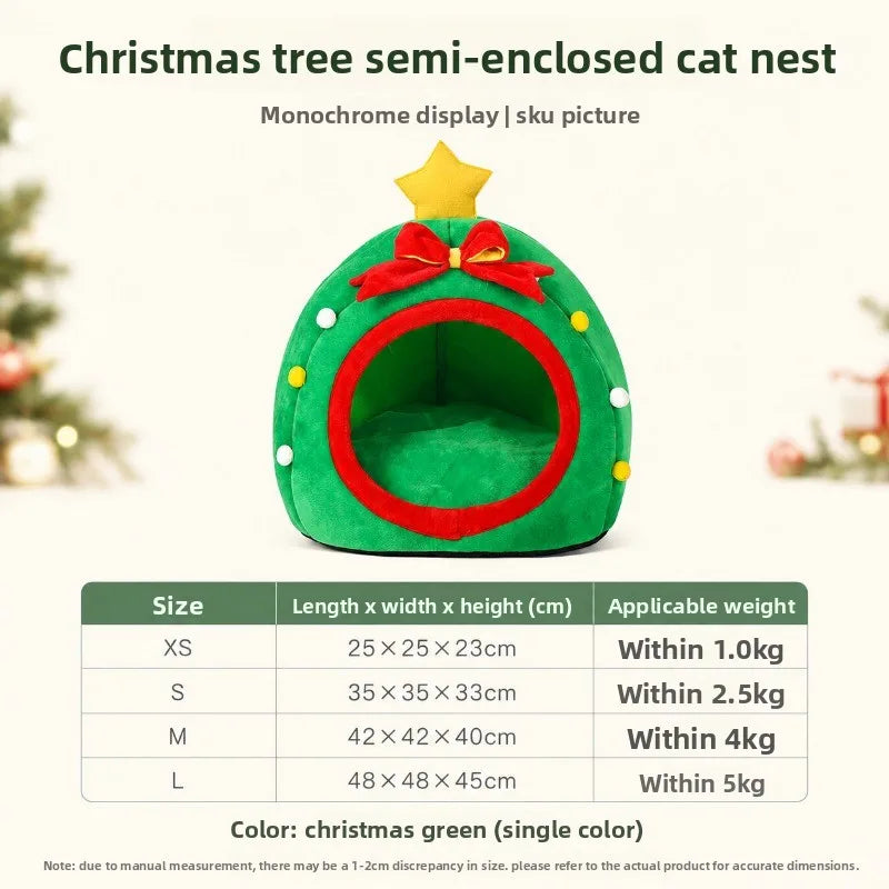 Sleeping in Autumn and Winter, Christmas Indoor Household Small Dog Litter, Cat Litter, Kennel Semi-closed, Safe and Warm
