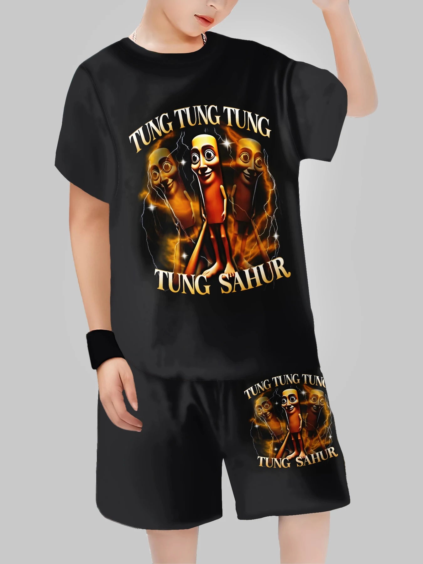 Fashion AI Games TungTungTung Sahur Design T-shirt+Shorts Summer