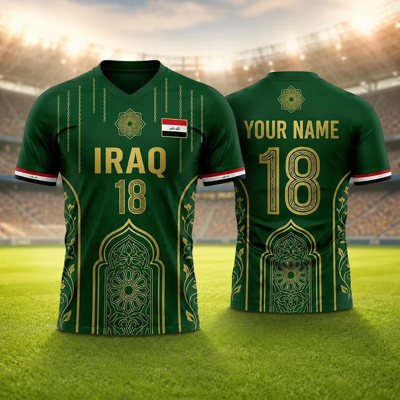 Iraqi football fan jerseys V-neck jerseys Arabic-patterned T-shirts children's gifts match uniforms cycling and hiking gear