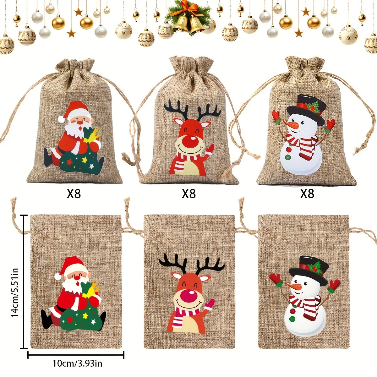 12/24Pcs Pack Christmas Gift Wrapping Bags with Drawstring Closure -for Small Trinkets, Apples, Candies,Gift for Holiday Parties